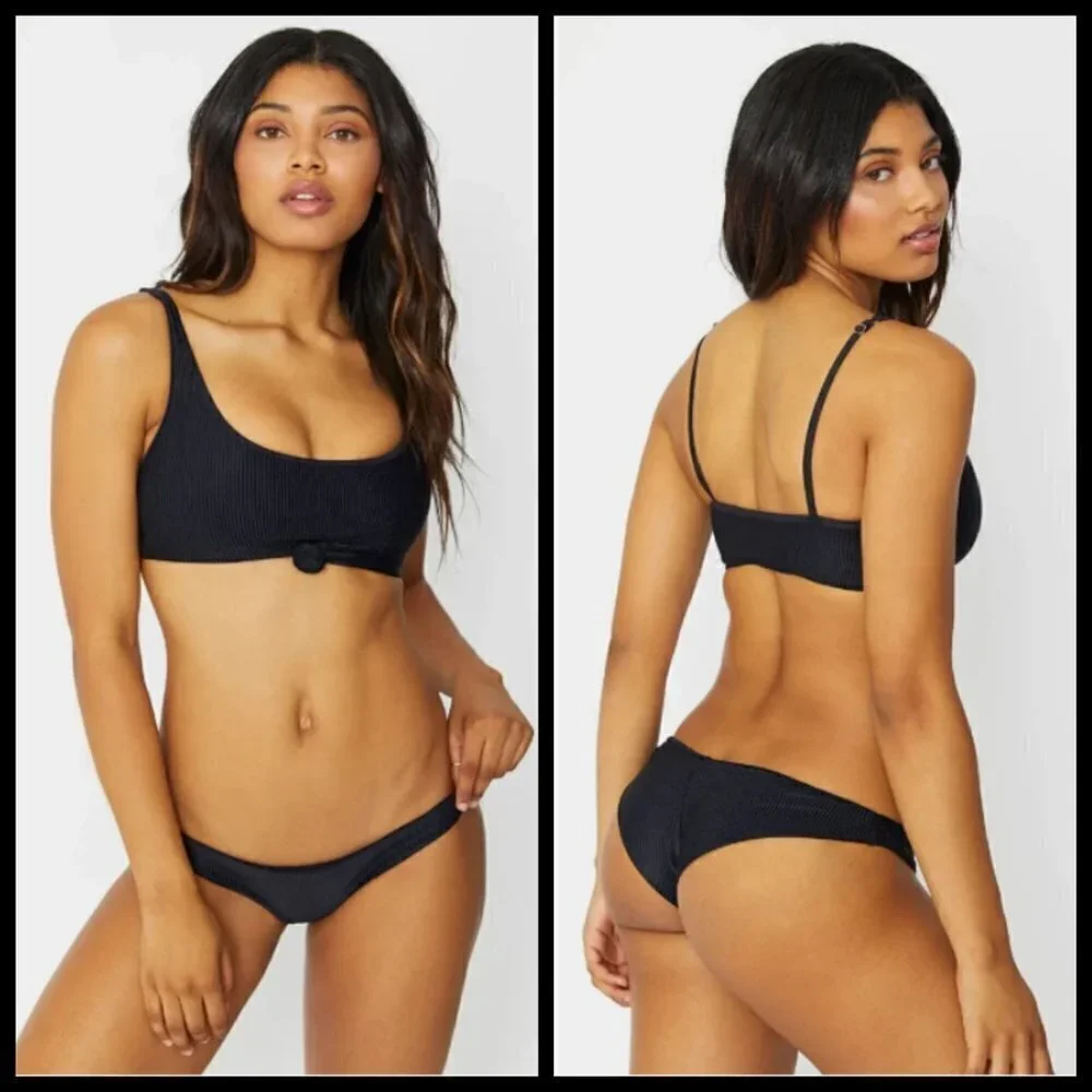💕FRANKIE'S BIKINIS💕 Greer Ribbed Cheeky Bikini Bottom Black XL NWT